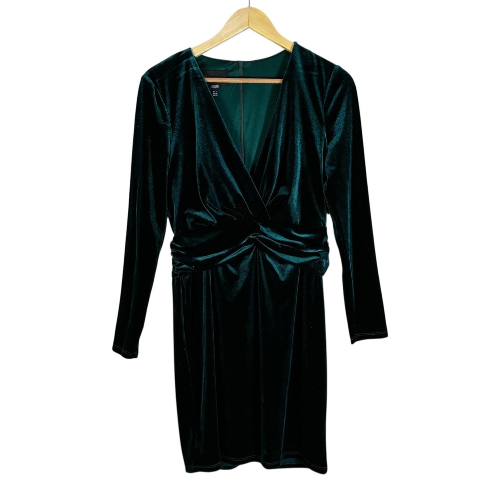 Donna Morgan Velvet Wrap Dress Womens S Emerald Green Long Sleeve Cocktail Glam